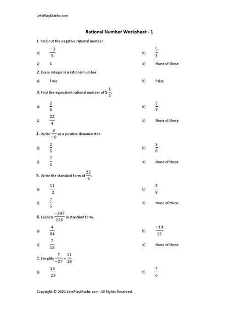 Rational Numbers Worksheet に対する画像結果
