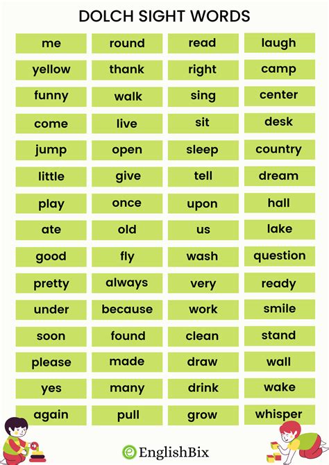 Toradh íomhá ar English Sight Words List