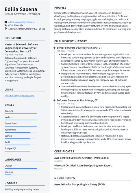 Senior Developer Resume Examples に対する画像結果