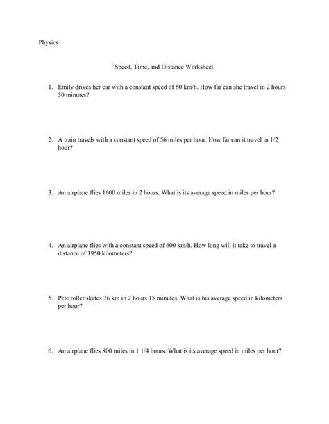 Image result for Speed Distance and Time Worksheet Physical Science