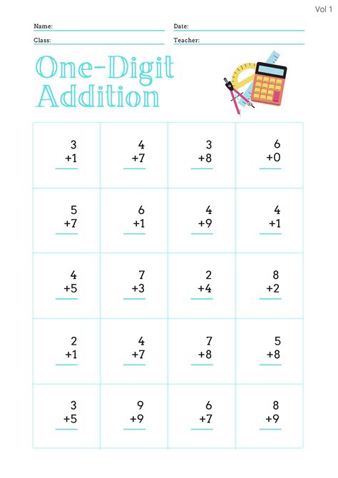 One Digit Addition Worksheets Printable に対する画像結果
