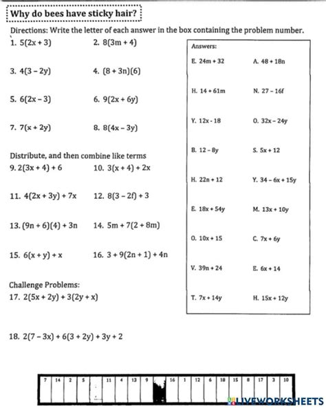 Image result for Class Work Combining Like Terms and Distributive Property Worksheet Answers