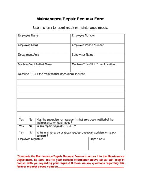 Toradh íomhá ar Burger King Maintenance Request Form