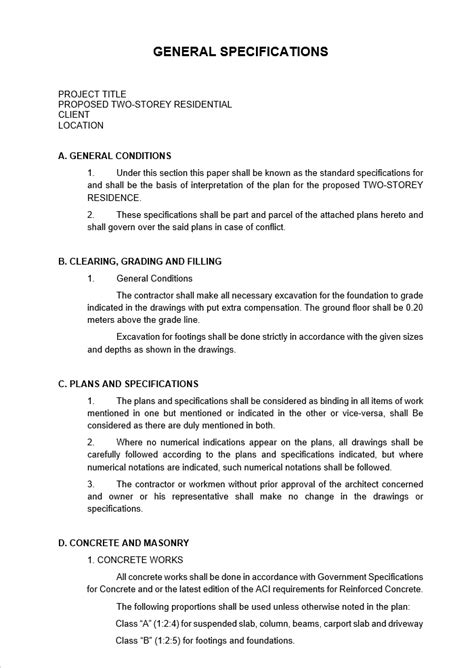 Afbeeldingsresultaten voor Building Specifications Sample