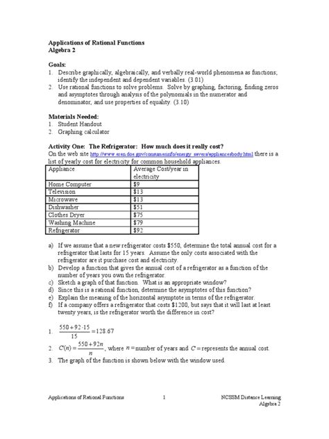 Applications of Rational Functions | PDF | Asymptote | Function ...