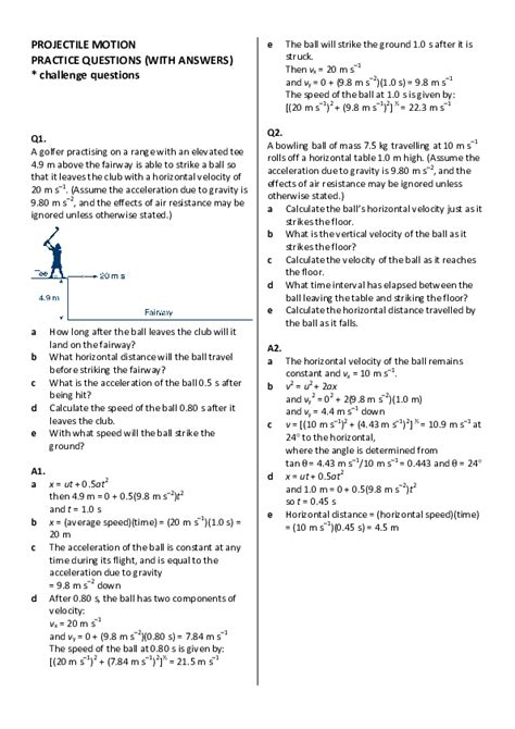 Image result for Projectile Motion Worksheet PDF
