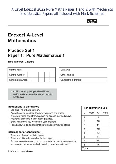 SOLUTION: A level edexcel 2022 pure maths paper 1 and 2 with mechanics ...