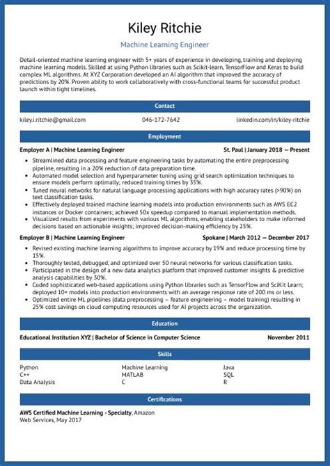Data Science Machine Learning Engineer Resume に対する画像結果