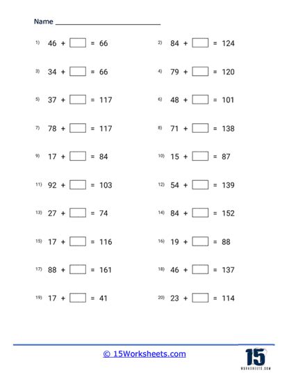 Toradh íomhá ar Double-Digit Addition Horizontal Worksheets