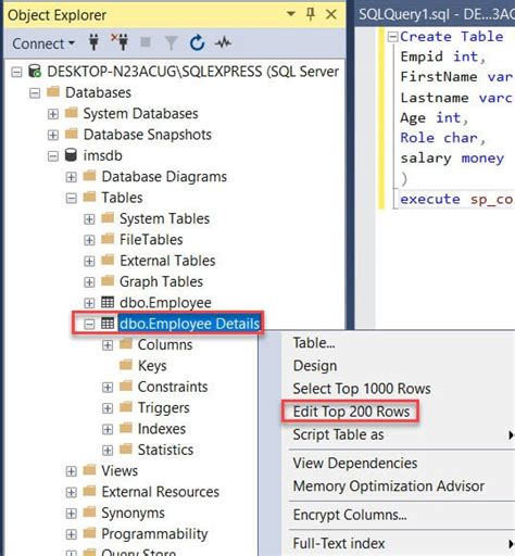 Image result for Create Table in SQL in Visual Studio