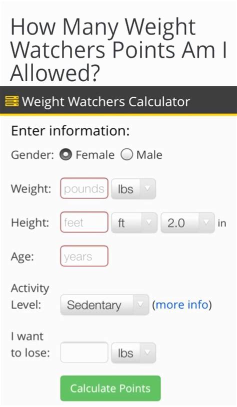 Image result for Weight Eatchers Point Calculator
