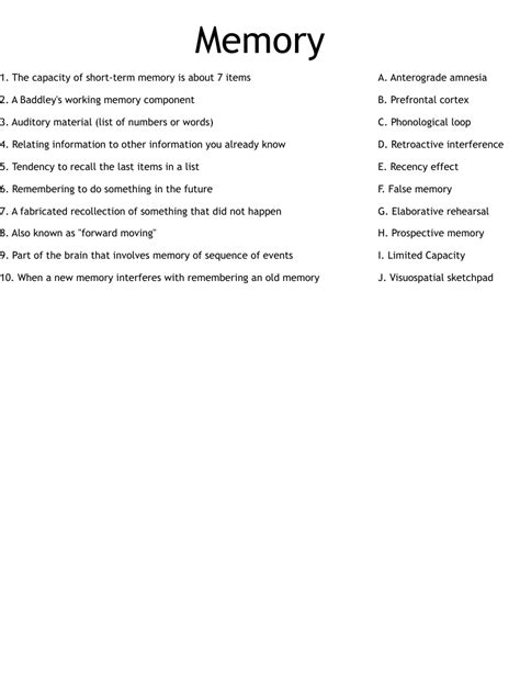 Image result for Short-Term Memory Walc Worksheet