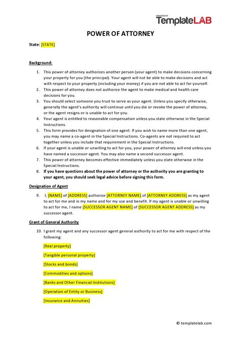 Power of Attorney Form Template に対する画像結果