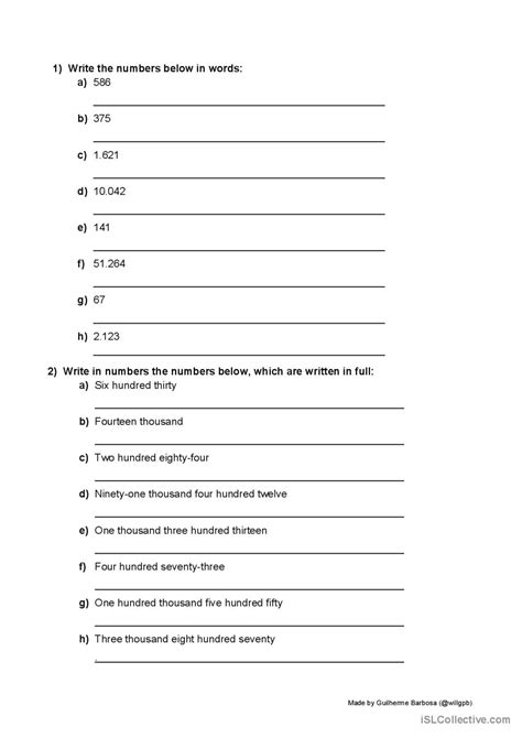 Grammar Worksheets Writing Numbers に対する画像結果