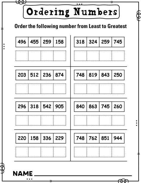 Toradh íomhá ar Ordering Numbers Worksheet