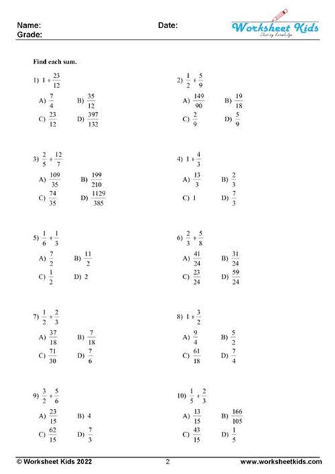 Image result for 5th Grade Math Worksheets Adding Fractions