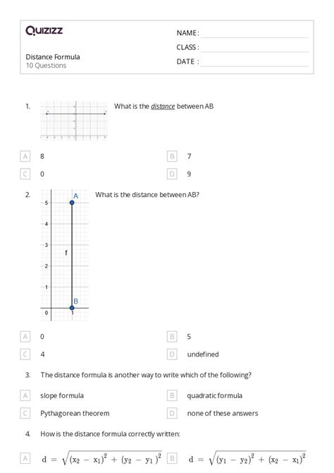 Distance Formula Worksheet に対する画像結果