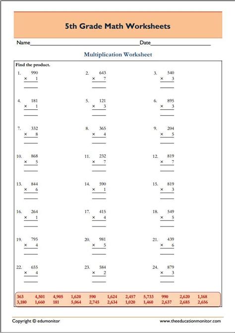 Afbeeldingsresultaten voor Free Printable Math Worksheets for 5th Grade Multiplication