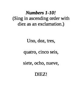 Spanish Numbers Song 1-10 by Becky Yates | TPT