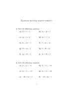 Image result for Solving Equations with Negative Numbers Worksheet
