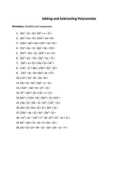 Image result for Addition of Polynomials Worksheet