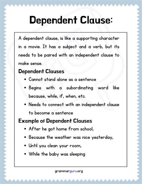 Image result for Types of Dependent Clause