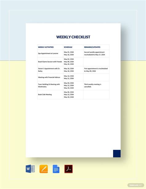 Image result for Weekly Working Checklist