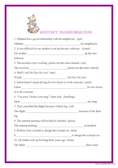 Toradh íomhá ar Sentence Pattern Transformation Worksheets