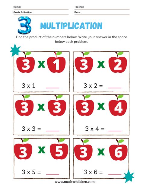 Afbeeldingsresultaten voor Multiplication X3 Worksheets