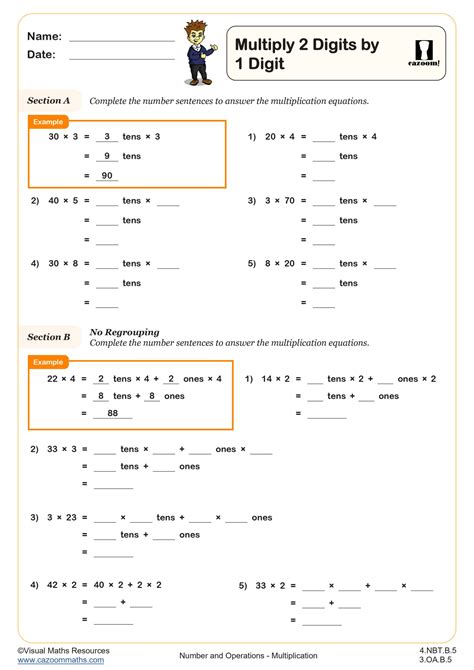 Toradh íomhá ar Two-Digit Multiplication Instruction Worksheets 4th Grade