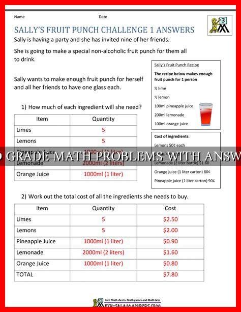 3rd Grade Math Problems and Answers に対する画像結果
