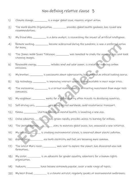 Image result for Non-Defining Relative Worksheet