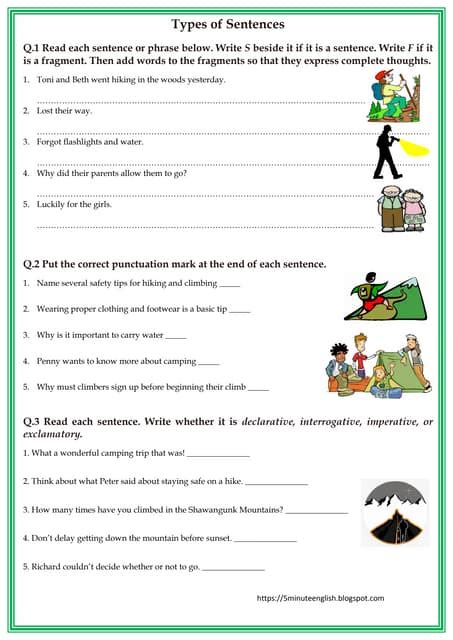Image result for Sentence Types PDF Worksheet