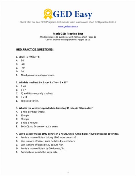 Image result for GED Math Practice Worksheets