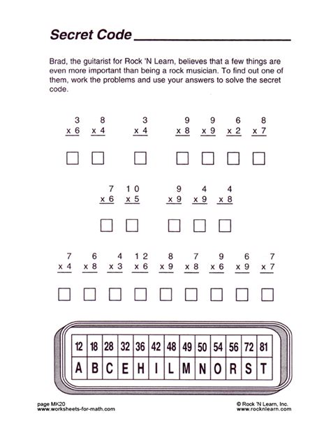 Secret Code Math Worksheets に対する画像結果