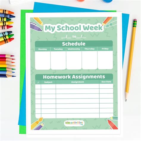Image result for Weekly Homework Planner Kids