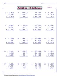 Image result for Column Addition Big Numbers Worksheets