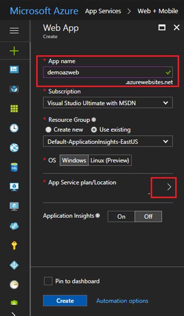 Create Azure Web App に対する画像結果