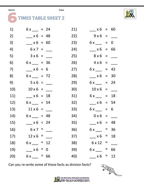 Image result for Multiplication 6 Worksheet Printable