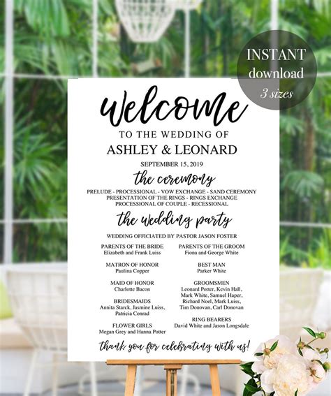 Toradh íomhá ar Wedding Program Sign