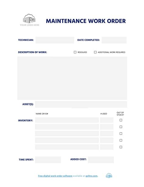 Image result for Printable Maintenance Work Order Form