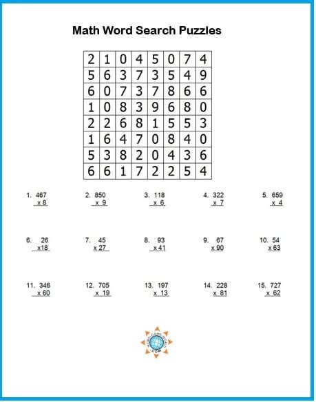 Image result for Math Word Search Answer Key