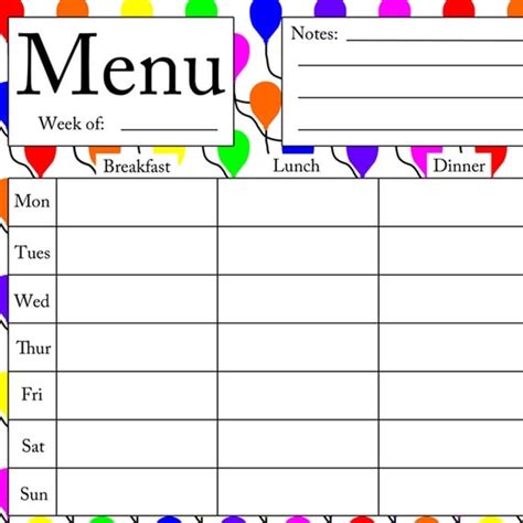 Image result for Breakfast Lunch/Dinner Printable Menu