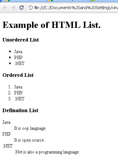 Image result for Complex List in HTML