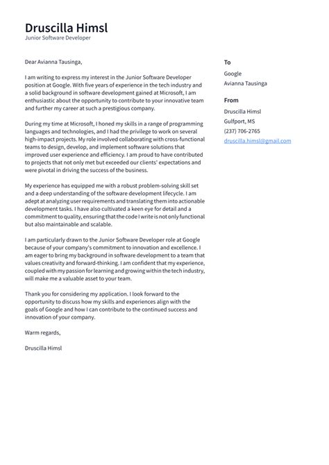 Image result for Example of Junior Software Developer Cover Letter