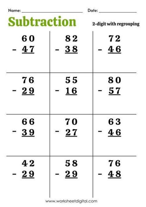 Toradh íomhá ar Add and Subtract 2-Digit Numbers Worksheet