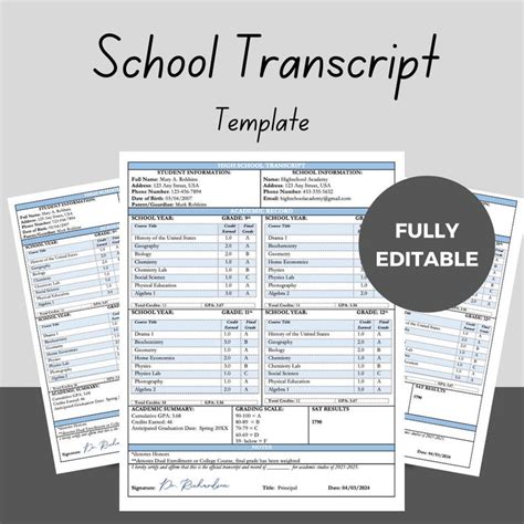 Fillable Middle School Transcript に対する画像結果
