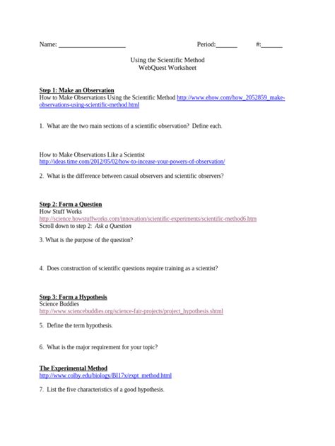 Image result for Scientific Method WebQuest Answer Key