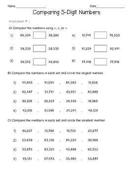Image result for Comparing and Ordering 5 Digit Numbers Worksheet