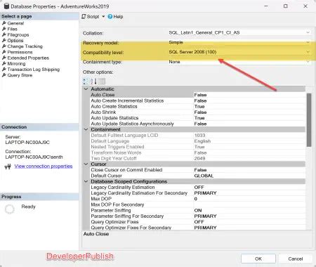 SQL Server Compatibility Level に対する画像結果